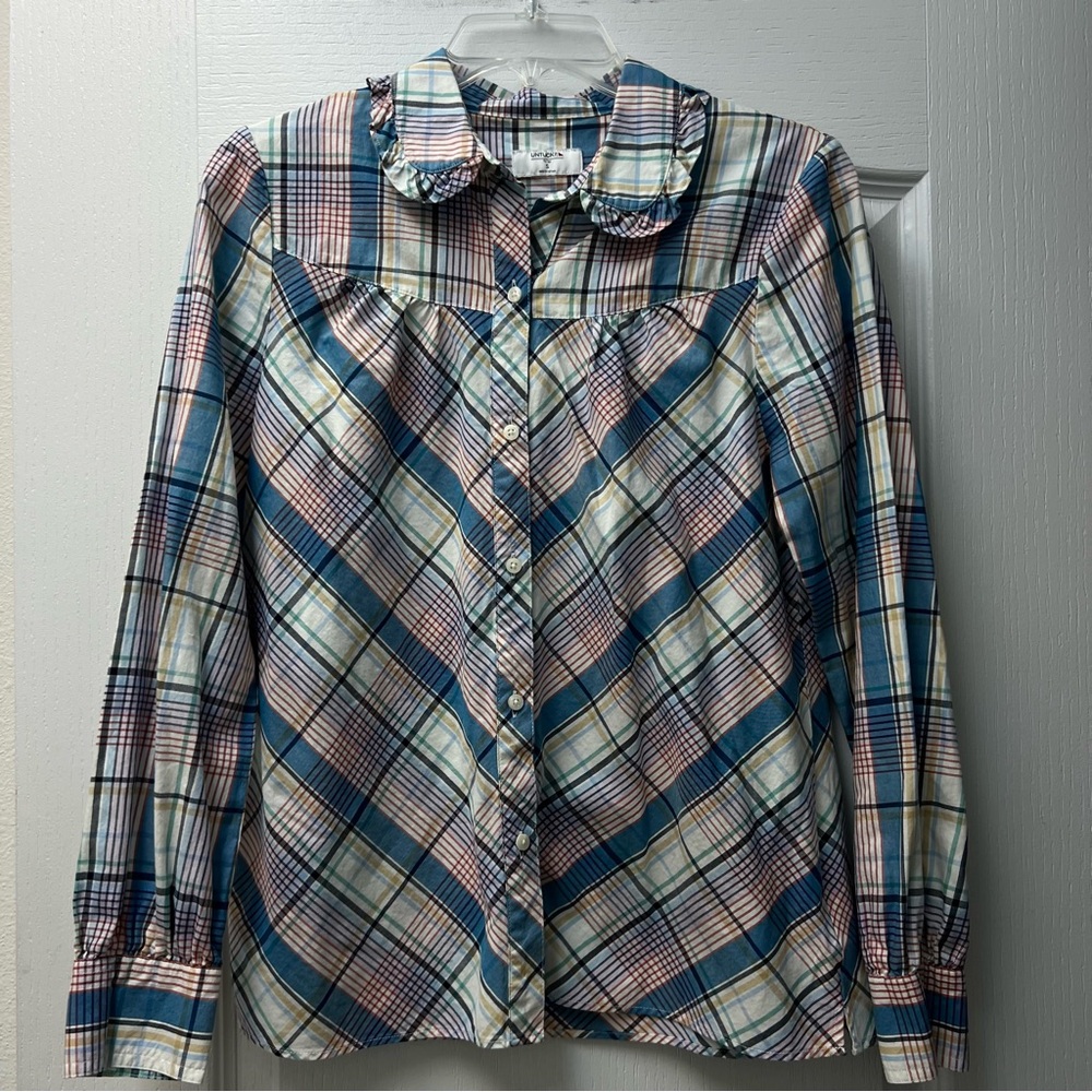Untuckit Margot Dressy Plaid Long Sleeve Front Button Down Shirt Sz Small